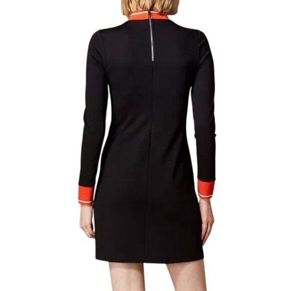 Karen Millen Black With Orange Stripe Trim Mini Jersey Dress Long Sleeve US 10 - Picture 3 of 11